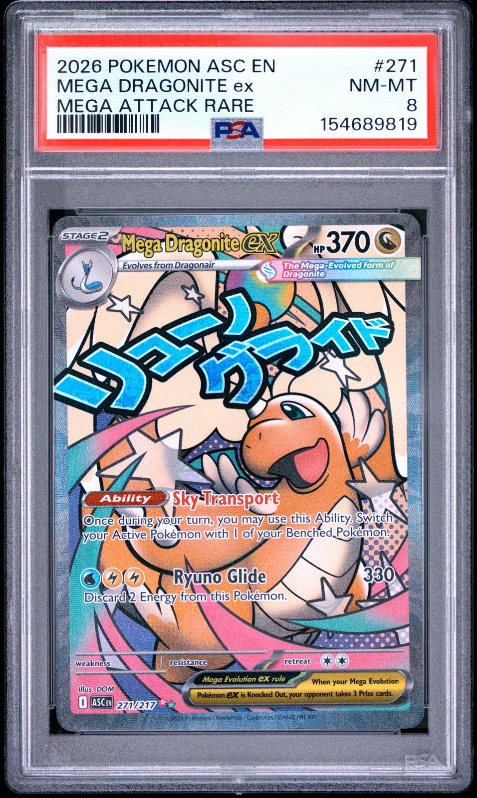 2026 Pokemon Ascended Heroes #271 Mega Dragonite Ex Mega Attack Rare PSA 8