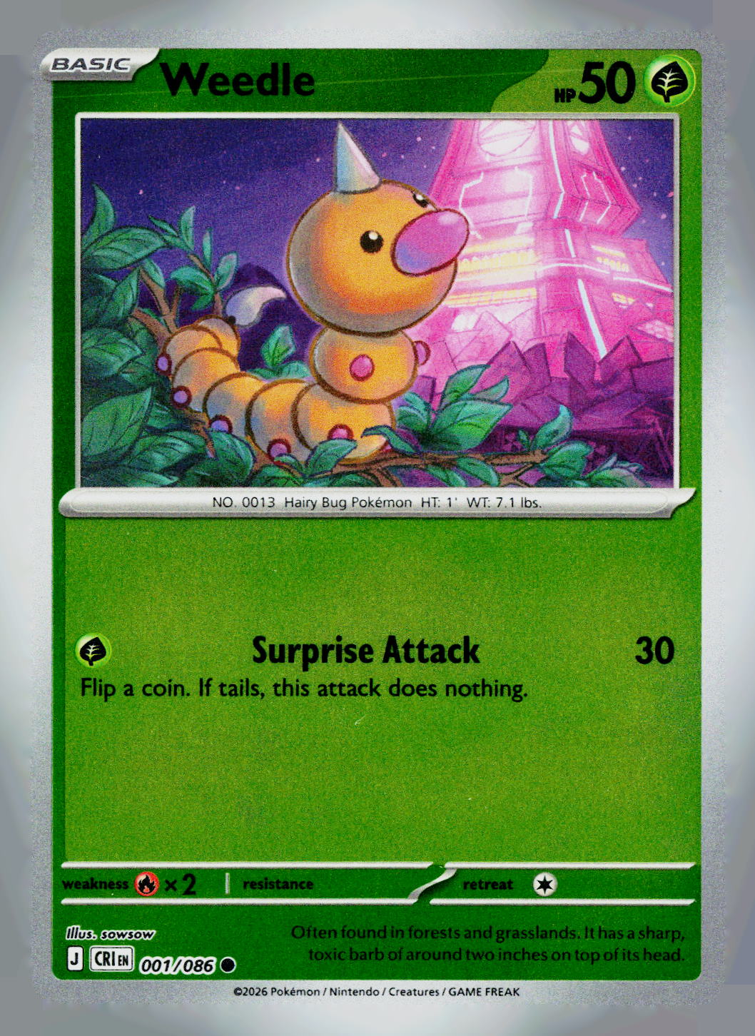 Weedle CRI 001/086 Reverse Holo NM