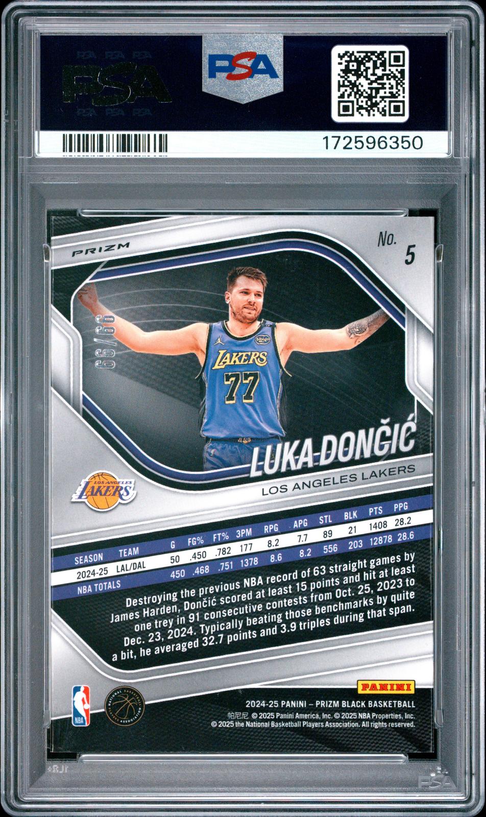 2024 Panini Prizm Black #5 Luka Doncic Purple Prizm PSA 10