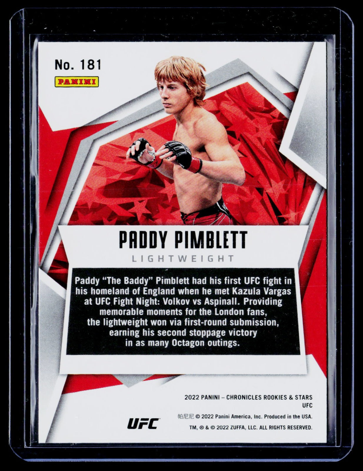 Paddy Pimblett Panini Chronicles UFC 181 NM