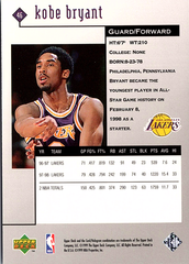 1998-99 Upper Deck Black Diamond Kobe Bryant 46 Basketball Los Angeles Lakers (Back)