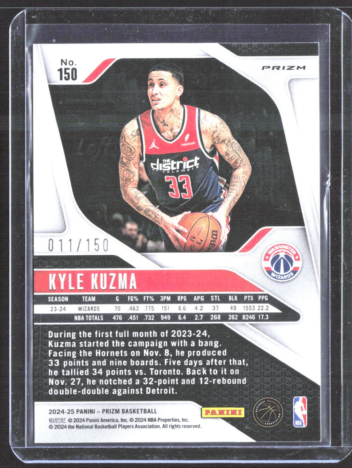 2024-25 Panini Prizm - Prizms Blue  Kyle Kuzma /150 Basketball Washington Wizards