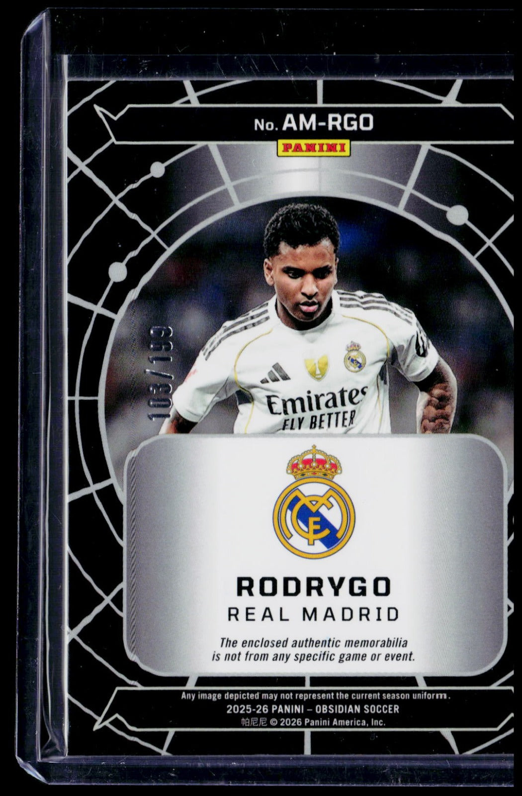Panini Obsidian Rodrygo Atomic memorabilia AM-RGO /199 NM
