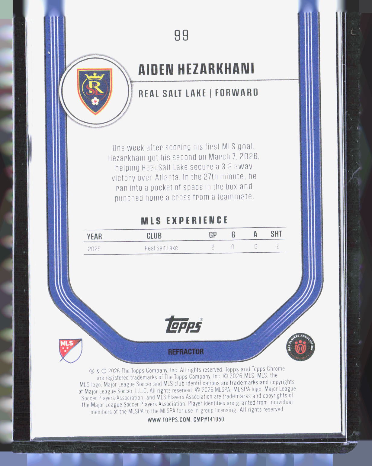 2026 Topps Chrome MLS - Refractor Aiden Hezarkhani 99 Soccer Real Salt Lake