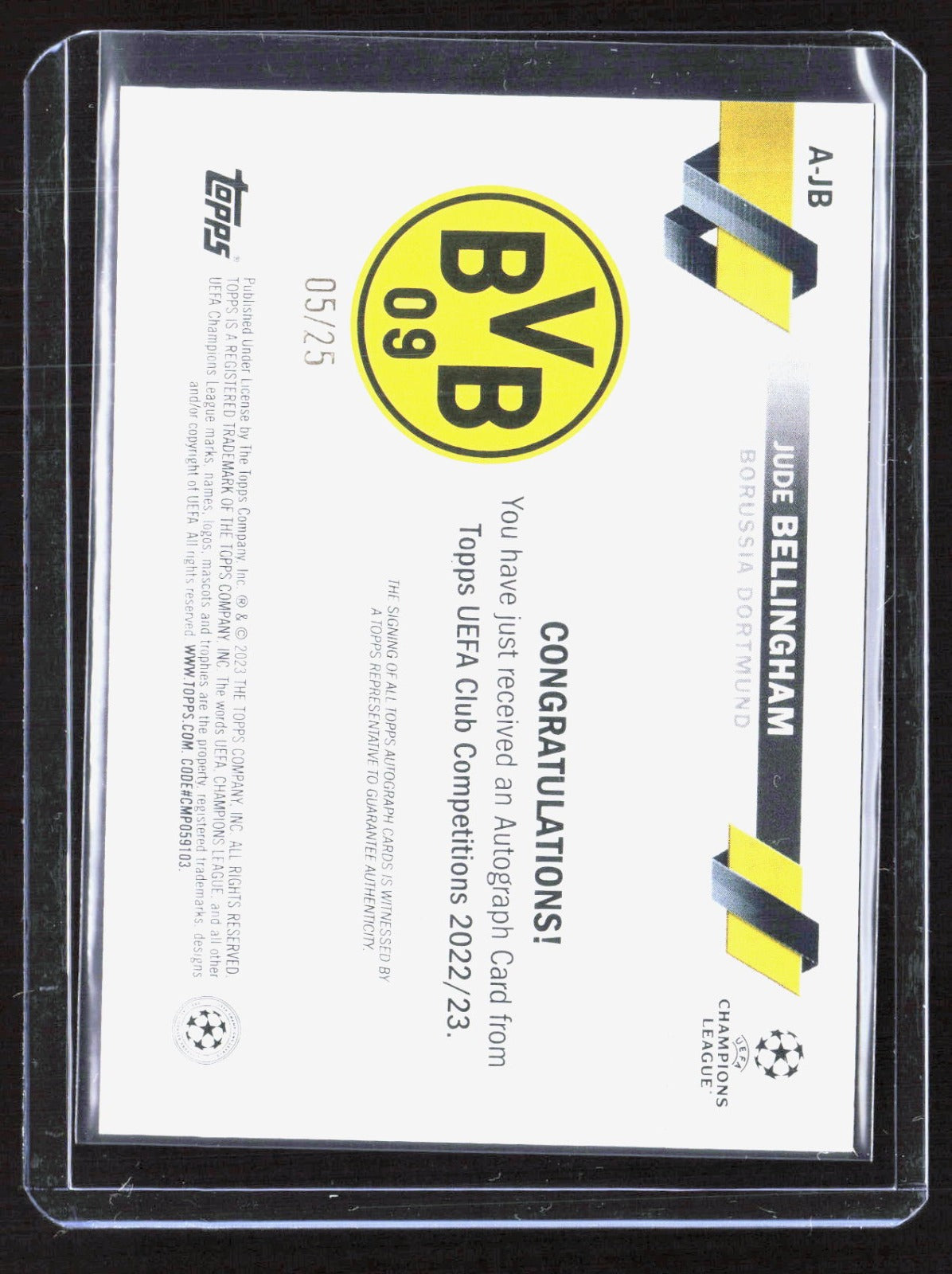 2022-23 Topps UEFA Club Competitions - Autographs Orange Foil Jude Bellingham/25