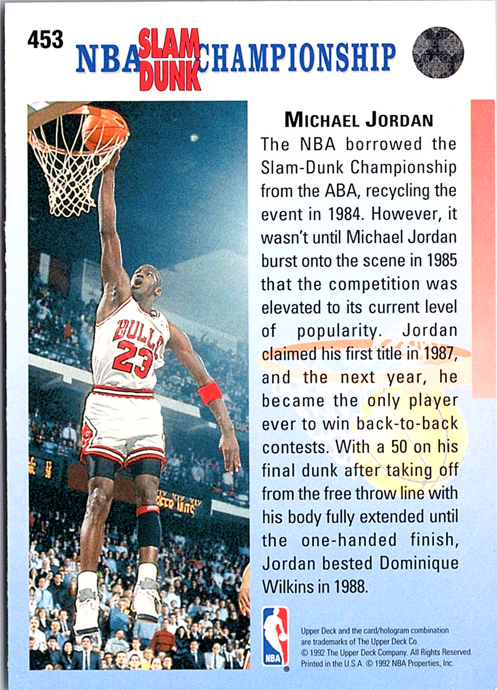 Michael Jordan Upper Deck 453 NM (Back)