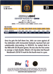 Nikola Jokić Topps Chrome - RayWave Refractor 25 NM (Back)