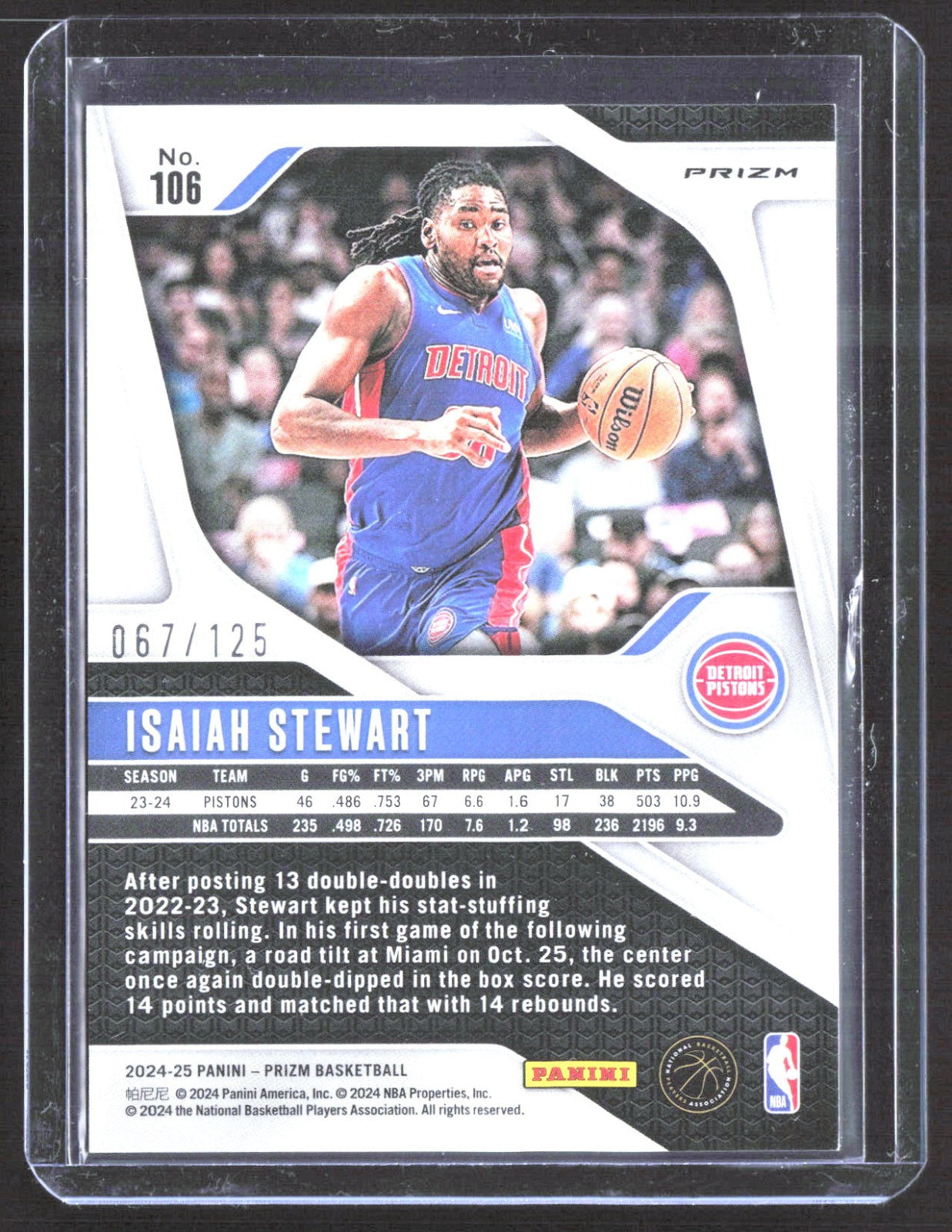 2024-25 Panini Prizm - Prizms Silver Isaiah Stewart 106 Basketball Detroit Pistons /125