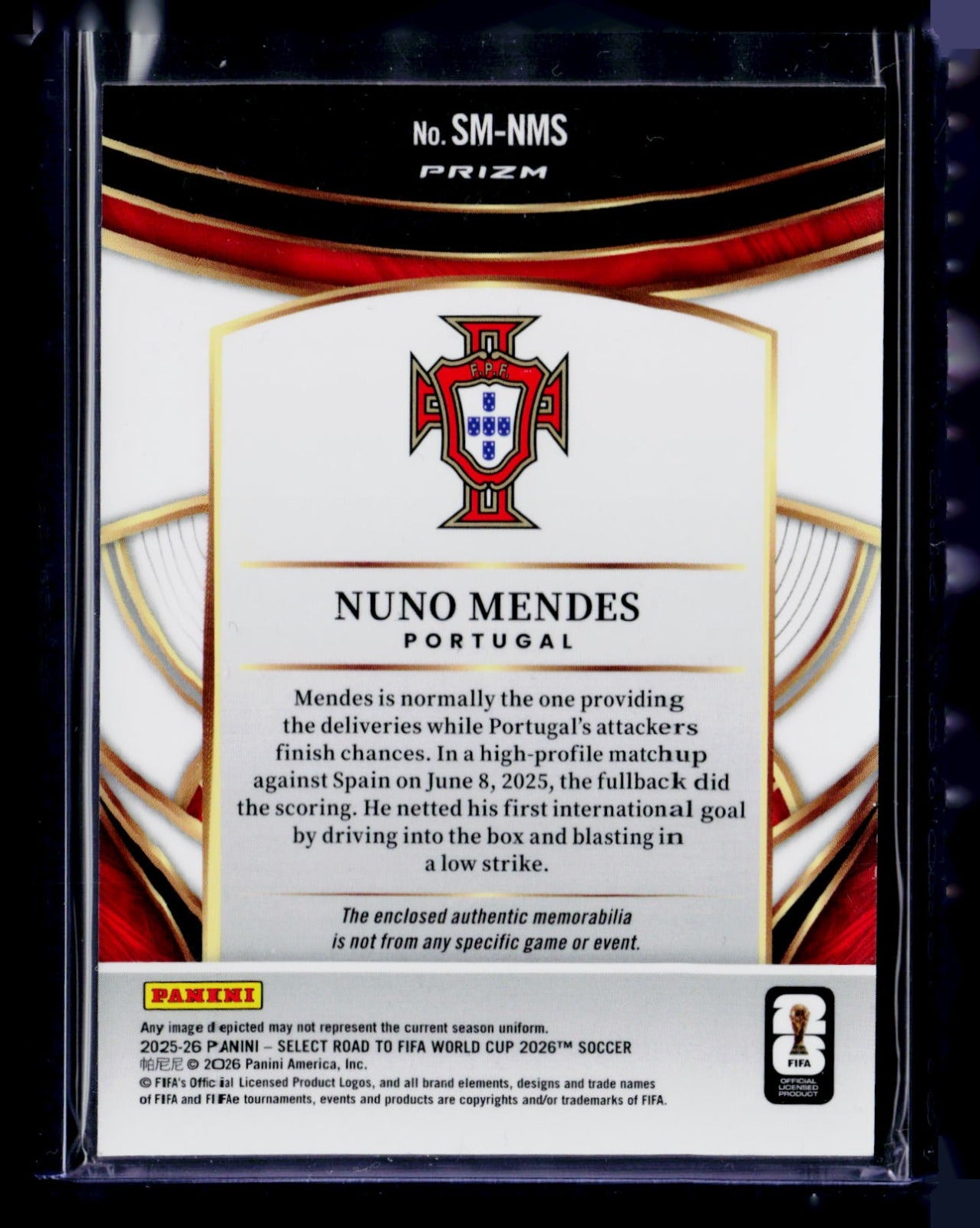 Nuno Mendes Panini Select Road to FIFA World Cup - Select Memorabilia SM-NMS NM