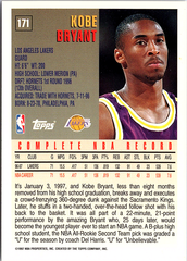 1997-98 Topps Chrome - Refractors Kobe Bryant 171 Basketball Los Angeles Lakers (Back)