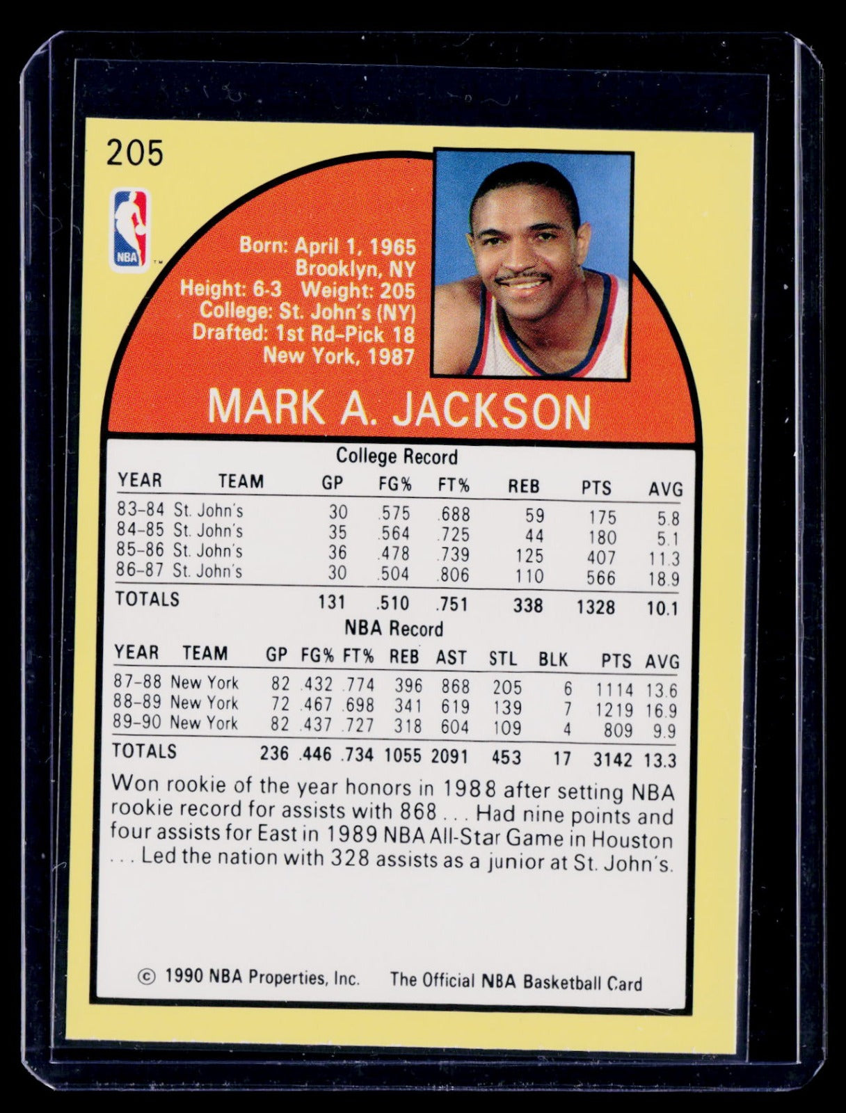 1990-91 Hoops Mark Jackson 205 Basketball (Mendez Brothers)