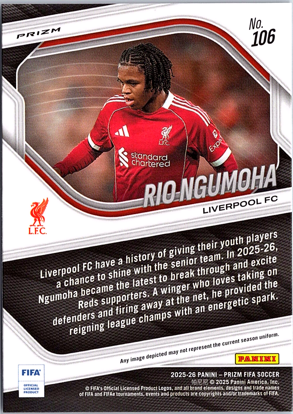 Rio Ngumoha Panini Prizm FIFA - Silver Prizms 106 NM (Back)