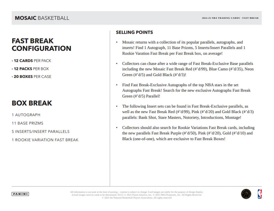 2024-25 Panini Mosaic Basketball Fast Break Box