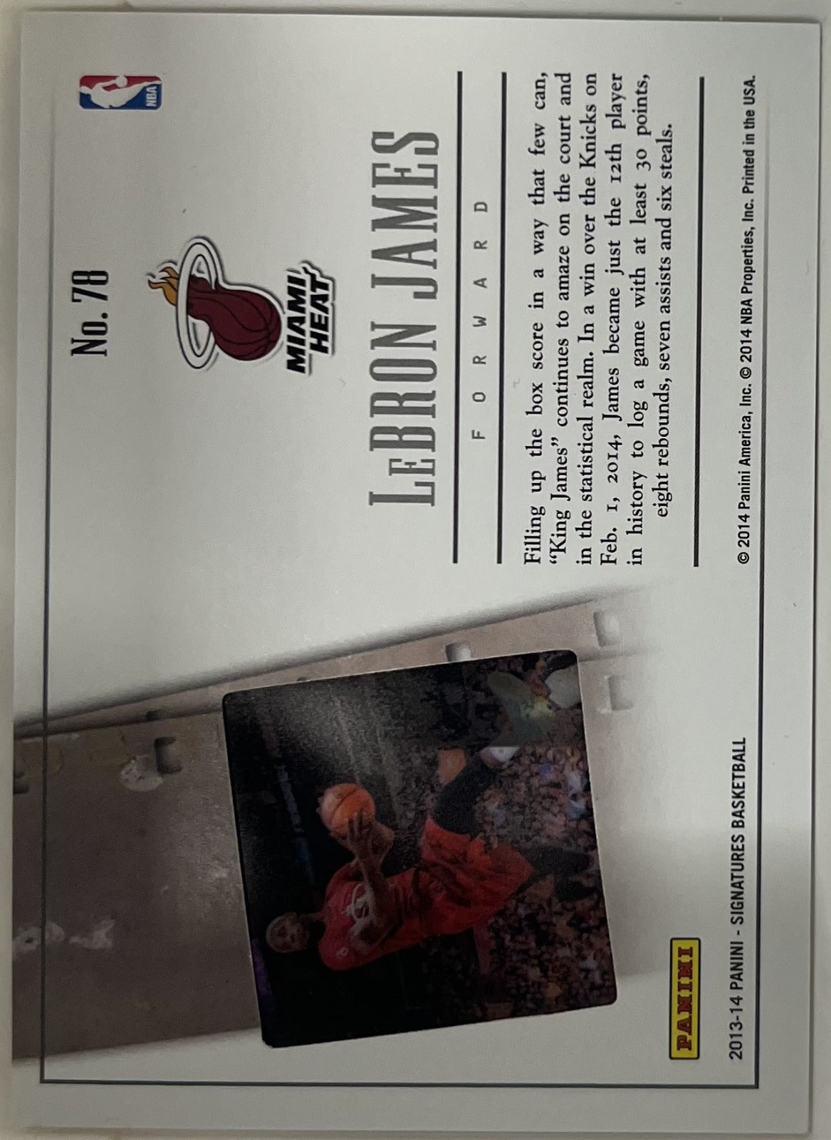 LeBron James Panini Signatures - Film 78 NM (Back)