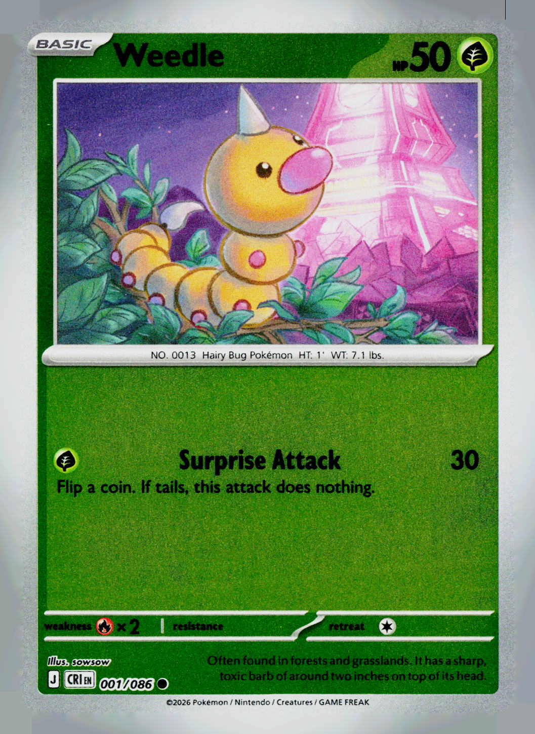 Weedle CRI 001/086 Reverse Holo NM
