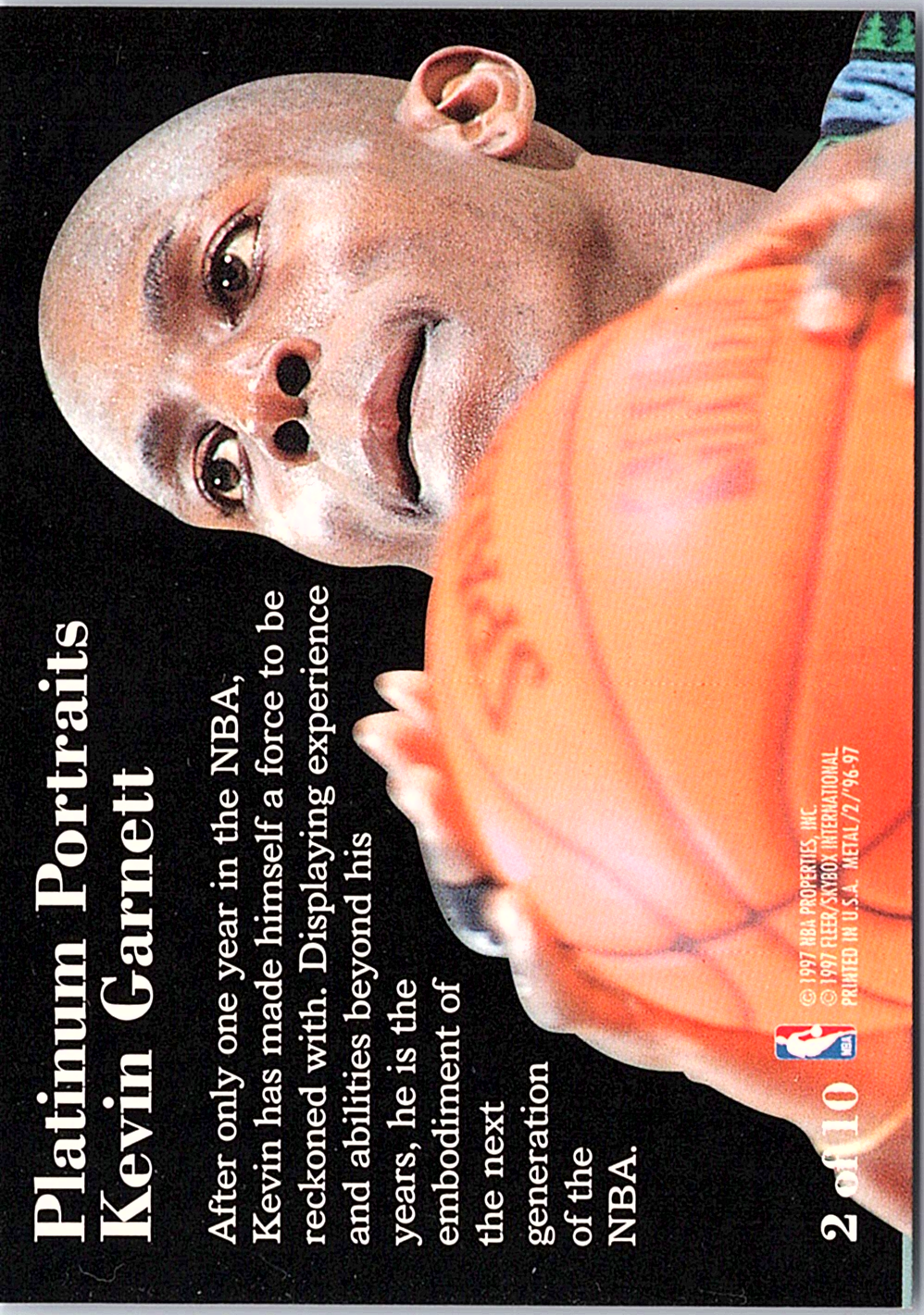 1996-97 Metal - Platinum Portraits Kevin Garnett 2 Minnesota Timberwolves (Back)