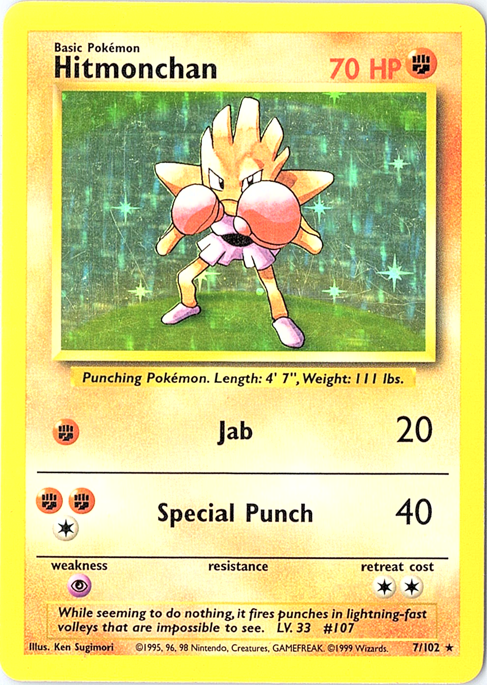 Hitmonchan Holo Rare Base Set 007/102 LP