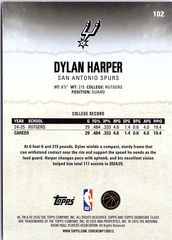 2025-26 Topps Signature Class Dylan Harper RC Rookie Yellow Gold Pandora 102 NM (Back)