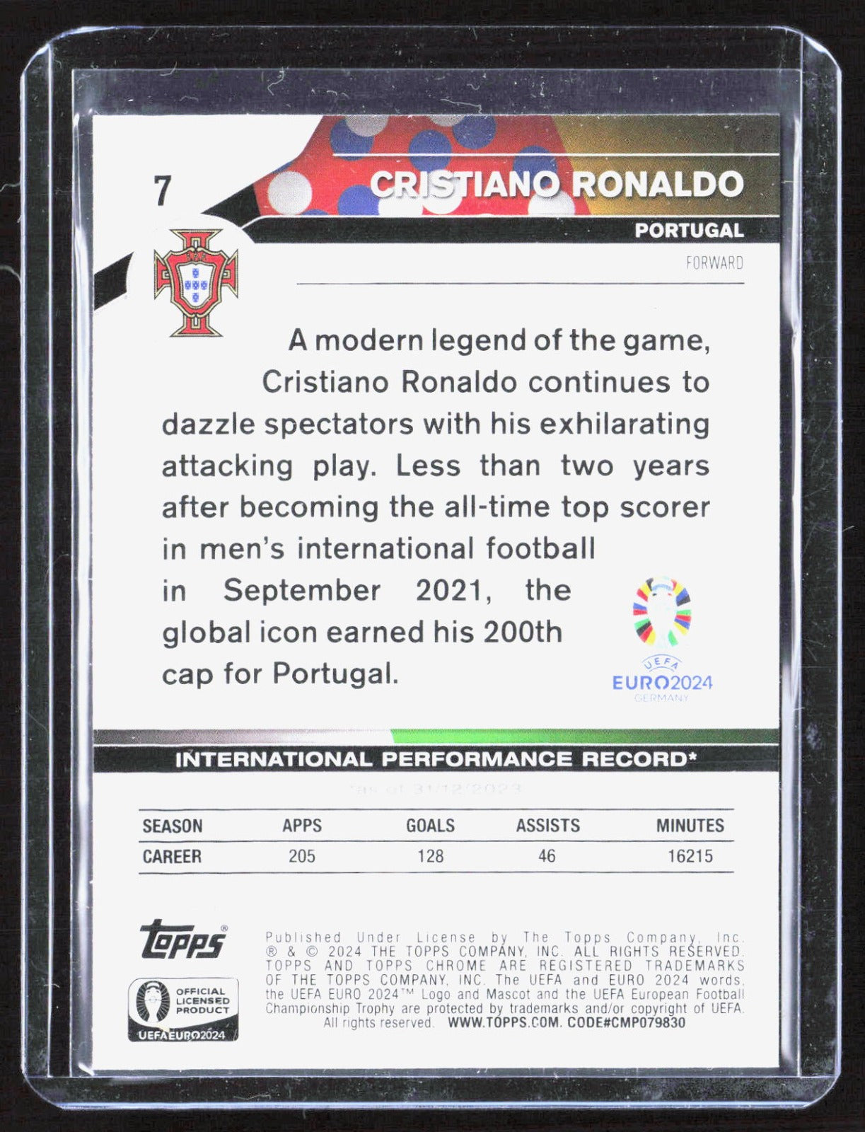2024 Topps Chrome UEFA EURO Cristiano Ronaldo 7 Soccer Portugal