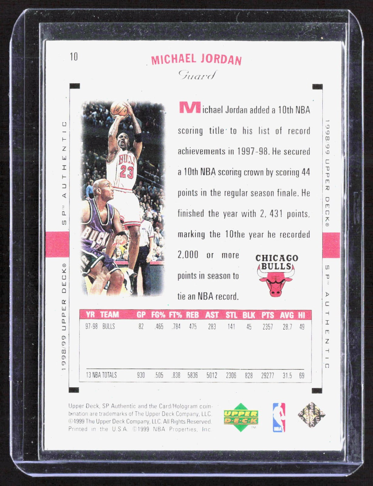 1998-99 SP Authentic Michael Jordan 10 Basketball Chicago Bulls