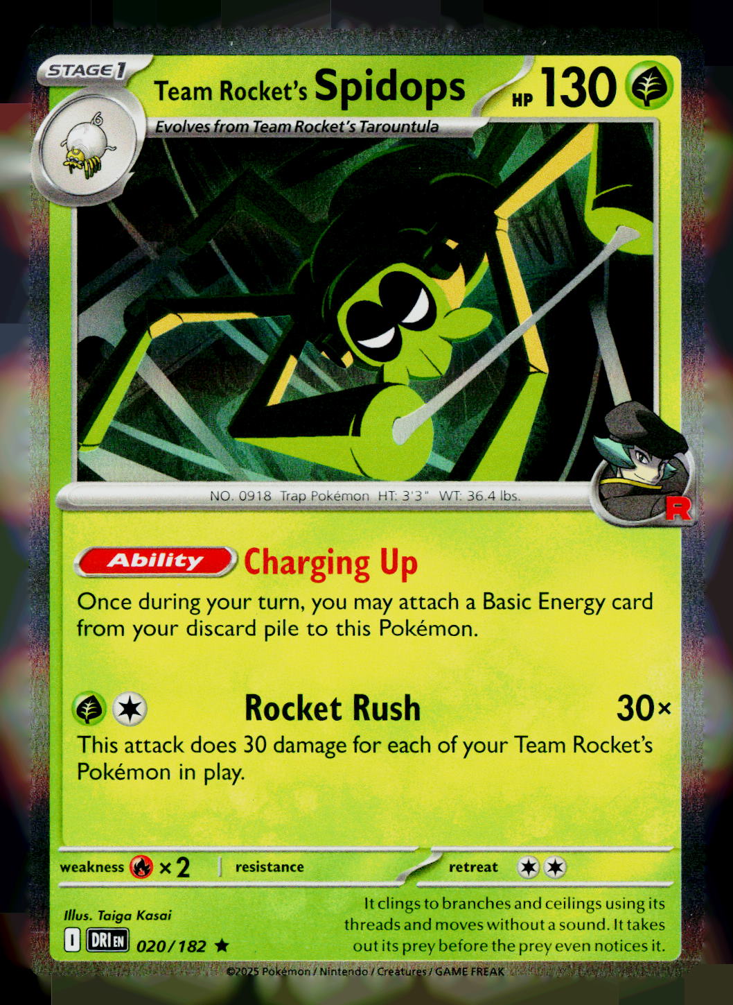 Team Rocket's Spidops DRI 020/182 Holo NM