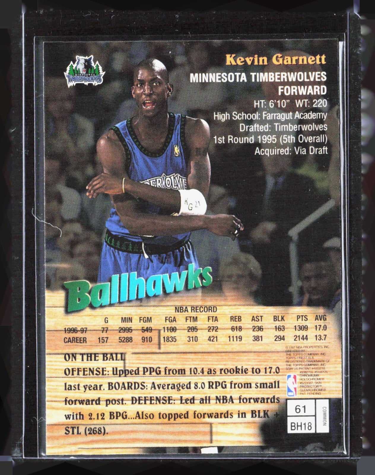 1997-98 Finest Kevin Garnett 61 Basketball Minnesota Timberwolves