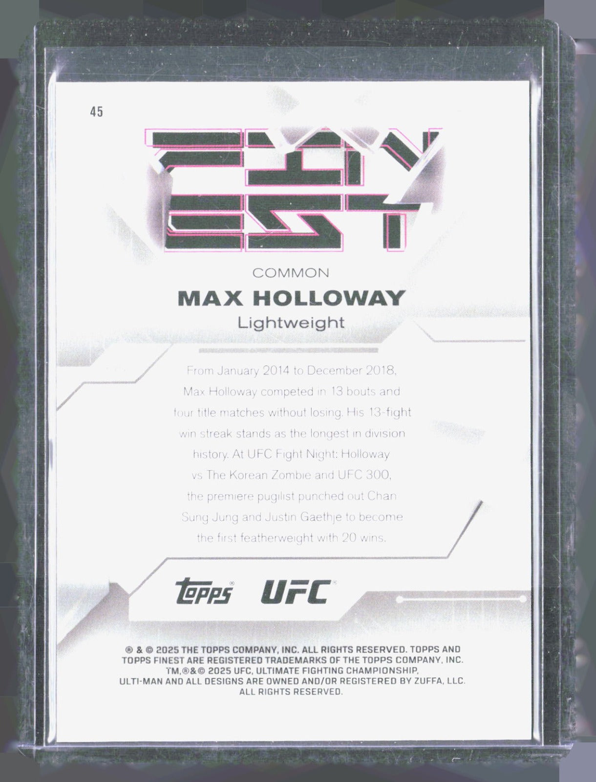 2025 Topps Finest UFC - Red/Black Vapor Refractors Max Holloway 45 /20 UFC