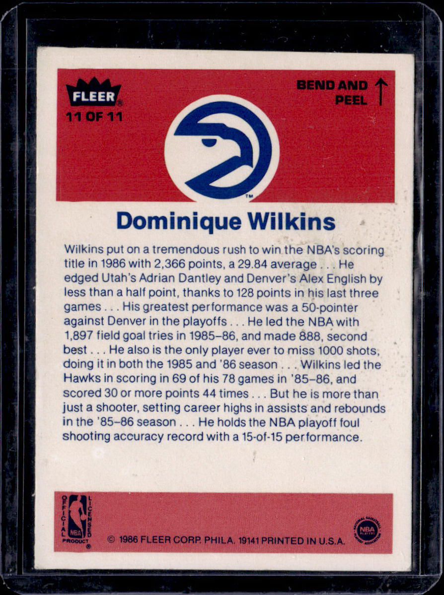 Dominique Wilkins Stickers 11 NM (Back)