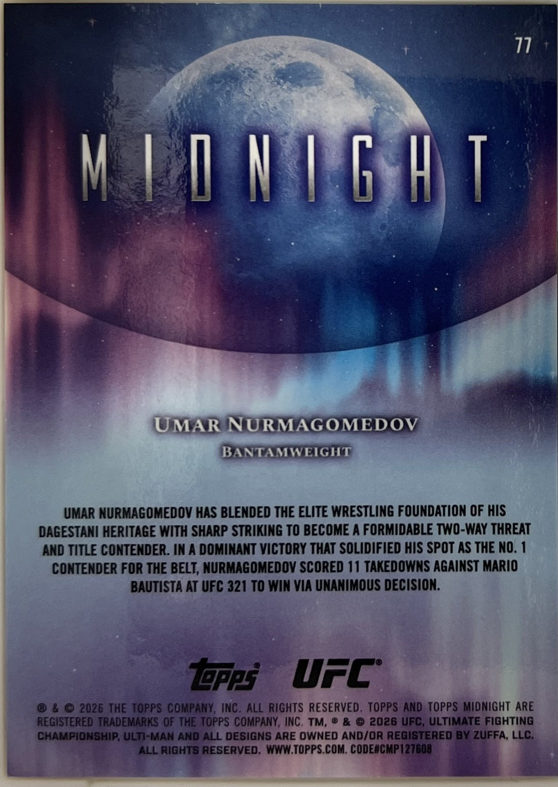 Umar Nurmagomedov Topps Midnight UFC 77 NM (Back)
