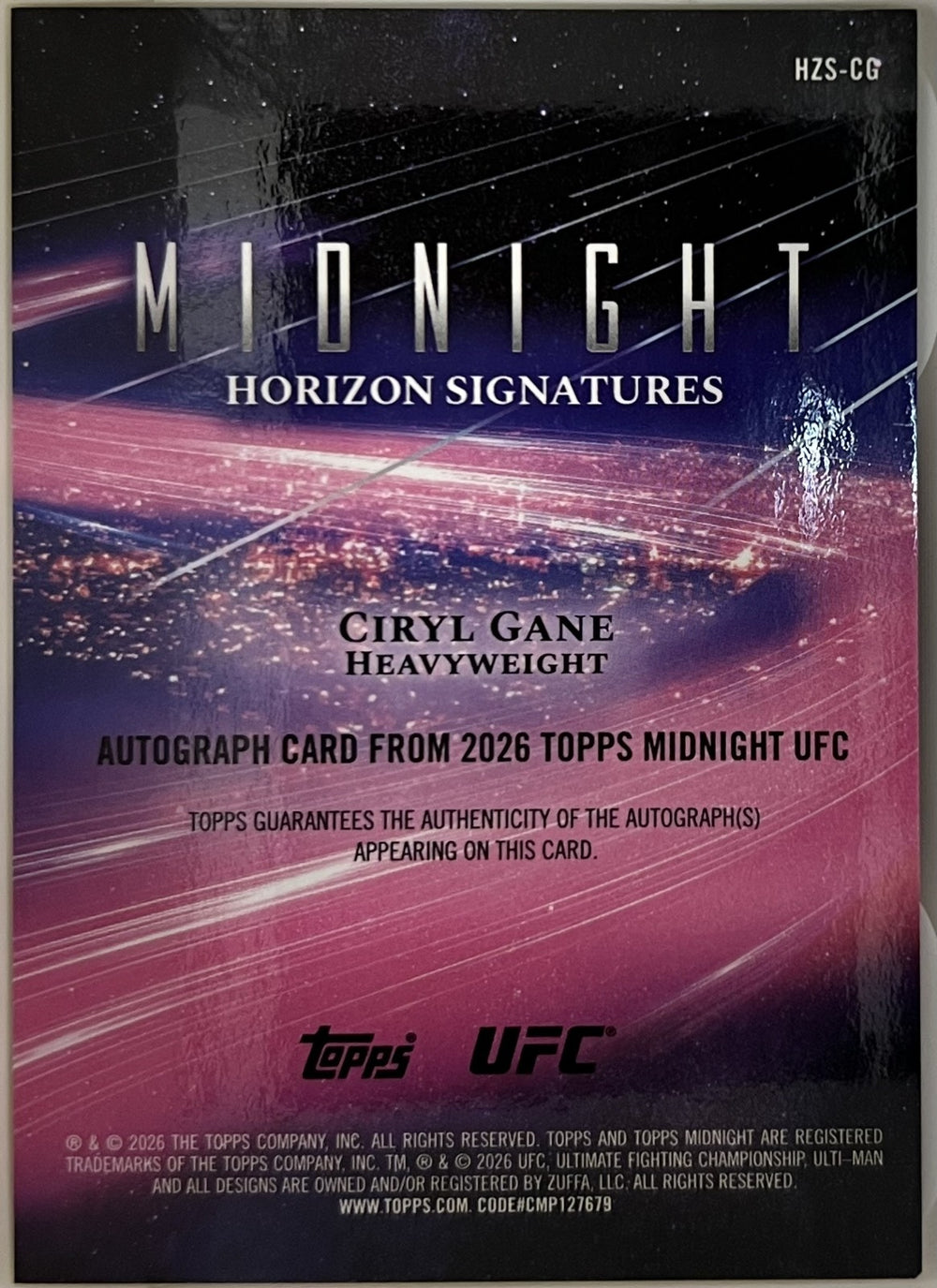 Ciryl Gane Topps Midnight UFC - Horizon Signatures HZS-CG NM (Back)