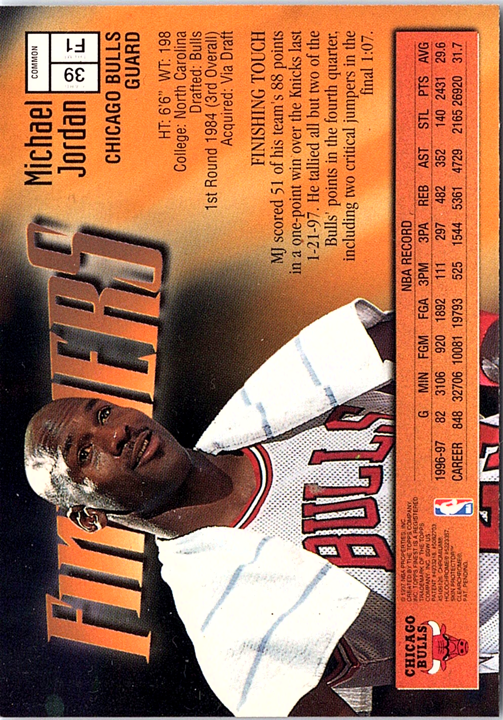 Michael Jordan Finest - Refractors 39 NM (Back)