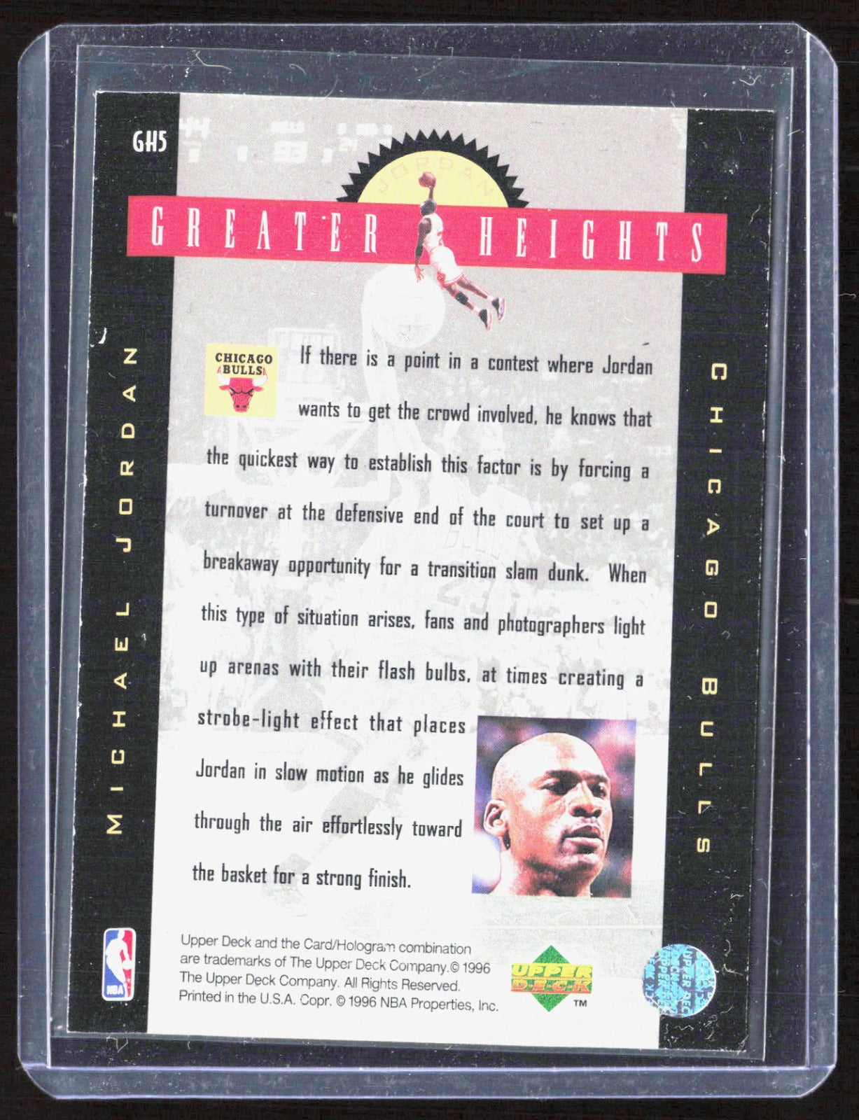 1996 Upper Deck Michael Jordan Greater Heights 3x5 Michael Jordan GH5 Basketball