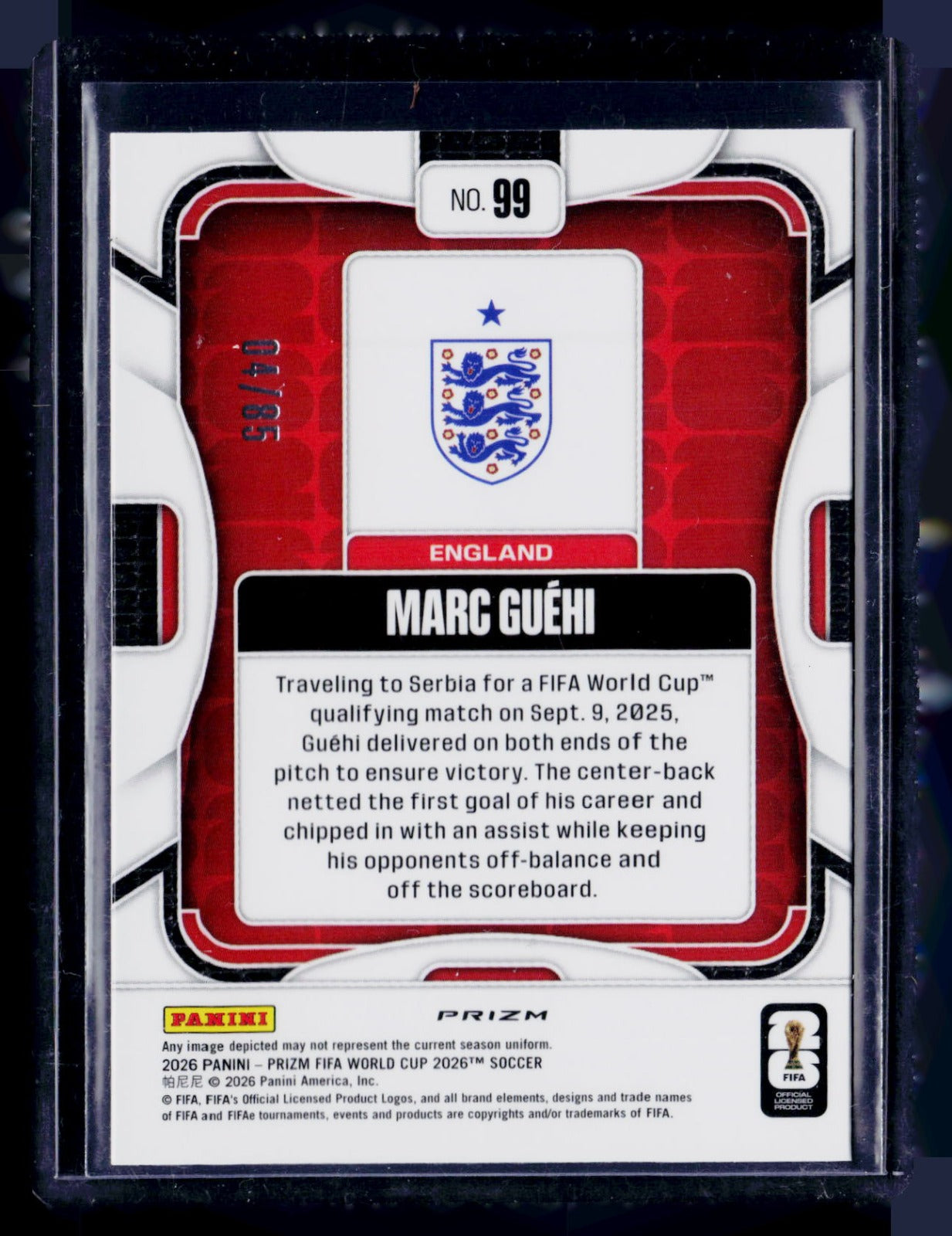 Marc Guehi Panini Prizm FIFA World Cup - Choice Red Prizms 99 NM