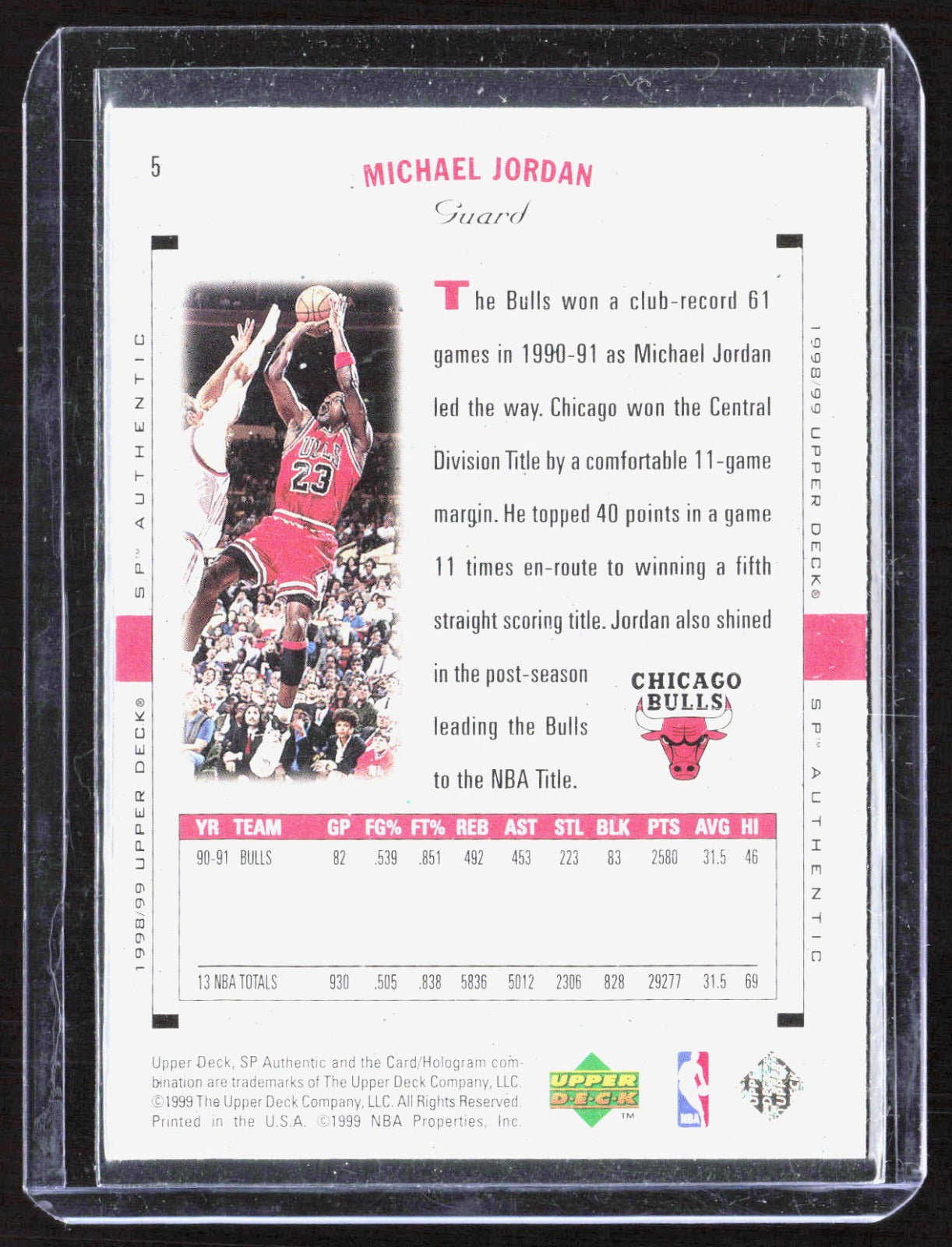1998-99 SP Authentic Michael Jordan 5 Basketball Chicago Bulls
