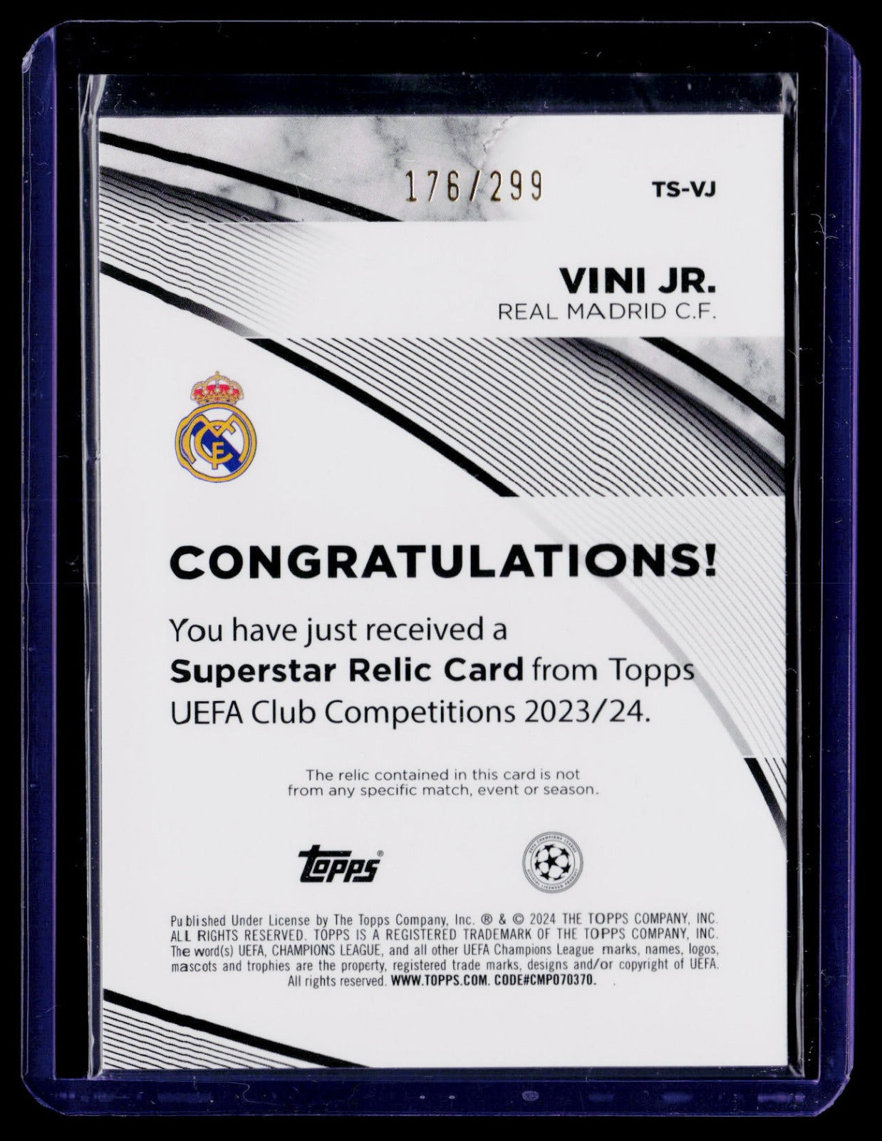Vini Jr. Topps UEFA Club Competitions - Topps Superstar Relics Purple Foil TS-VJ