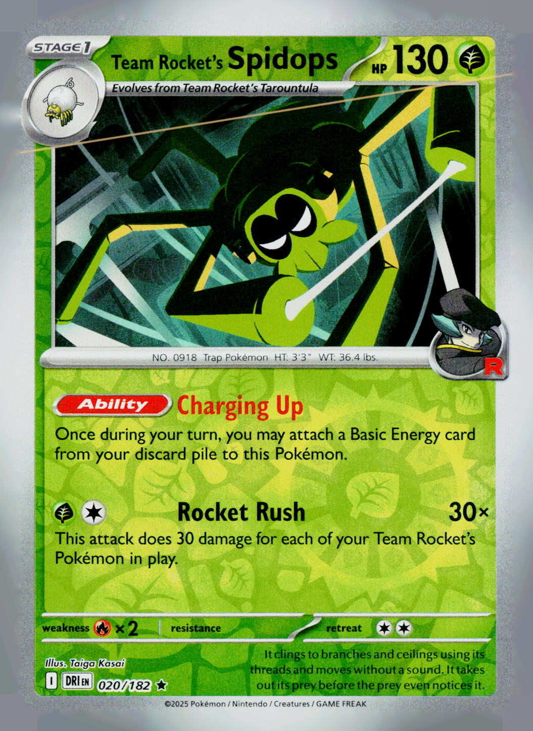 Team Rocket's Spidops DRI 020/182 Reverse Holo NM
