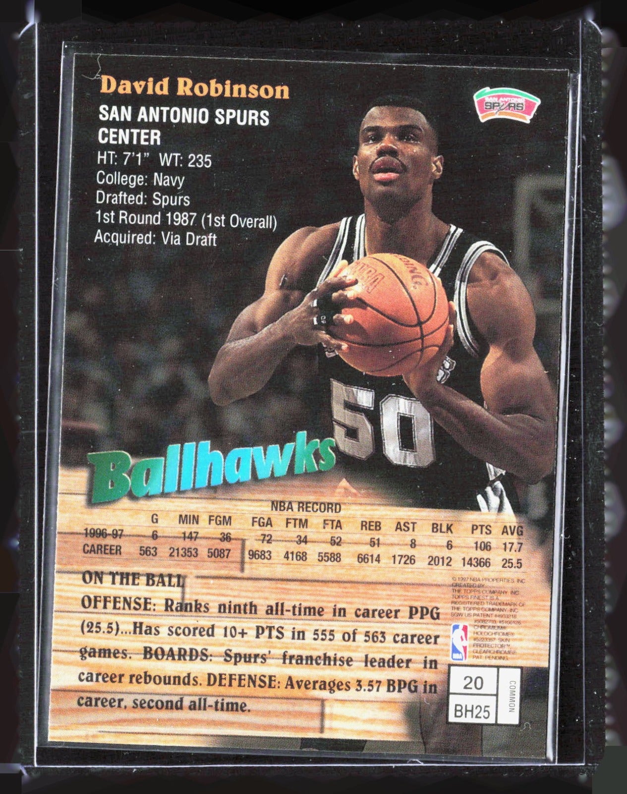 1997-98 Finest David Robinson 20 Basketball San Antonio Spurs