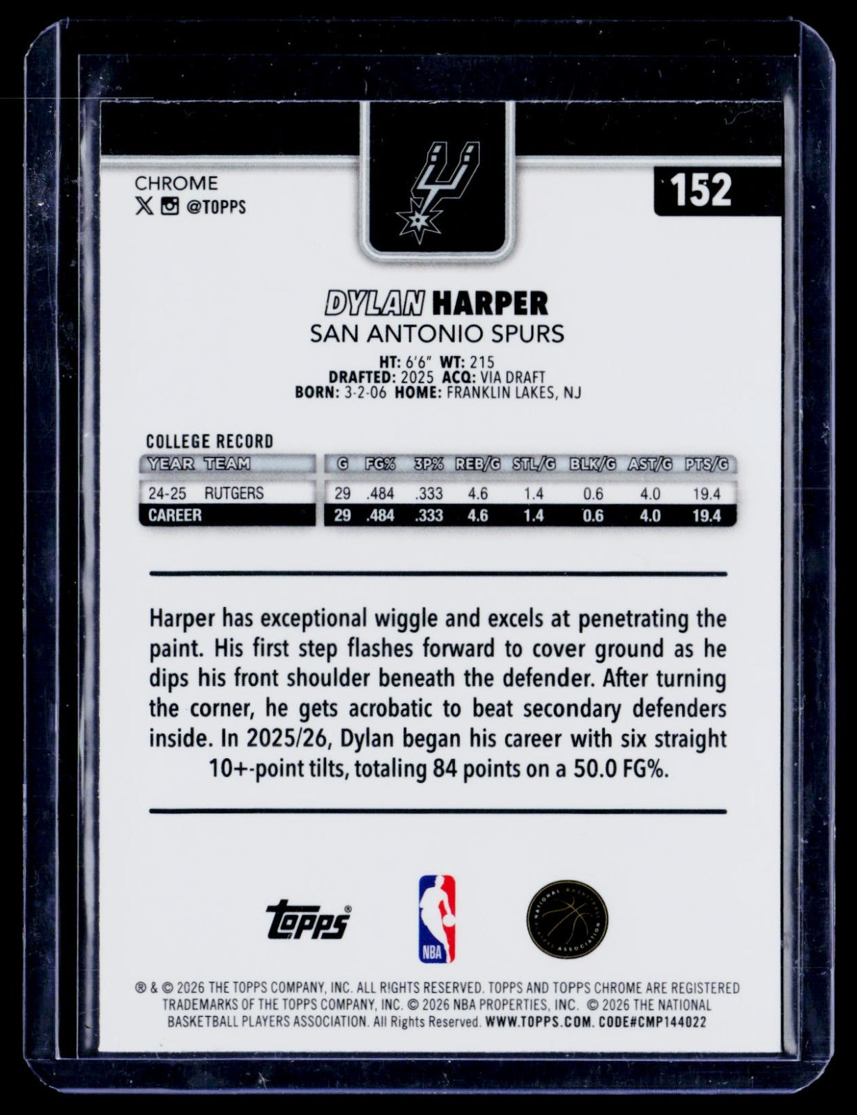Dylan Harper Topps Chrome Update - X-Fractor 152 NM