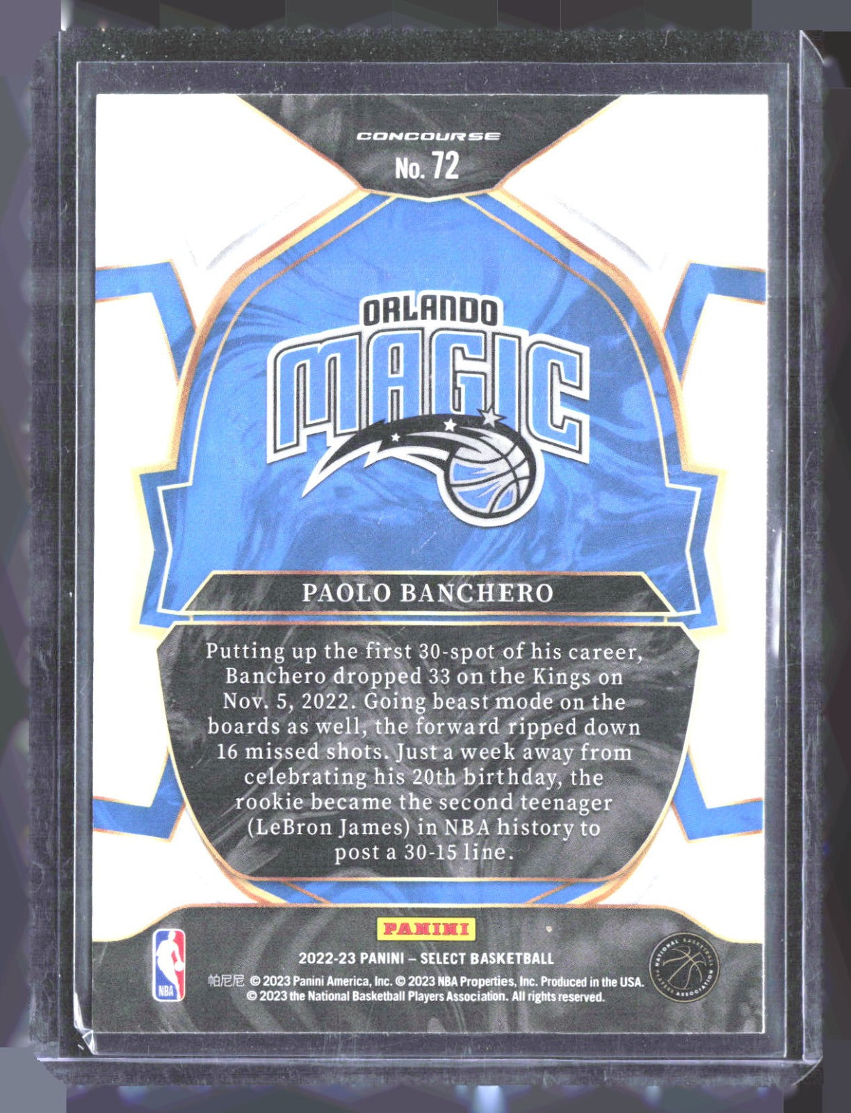 2022-23 Panini Select Paolo Banchero 72 Basketball Orlando Magic RC