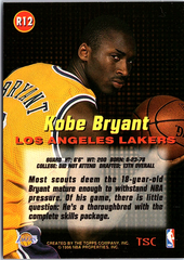 1996-97 Stadium Club - Rookies (Series One) Kobe Bryant R12 Los Angeles Lakers (Back)