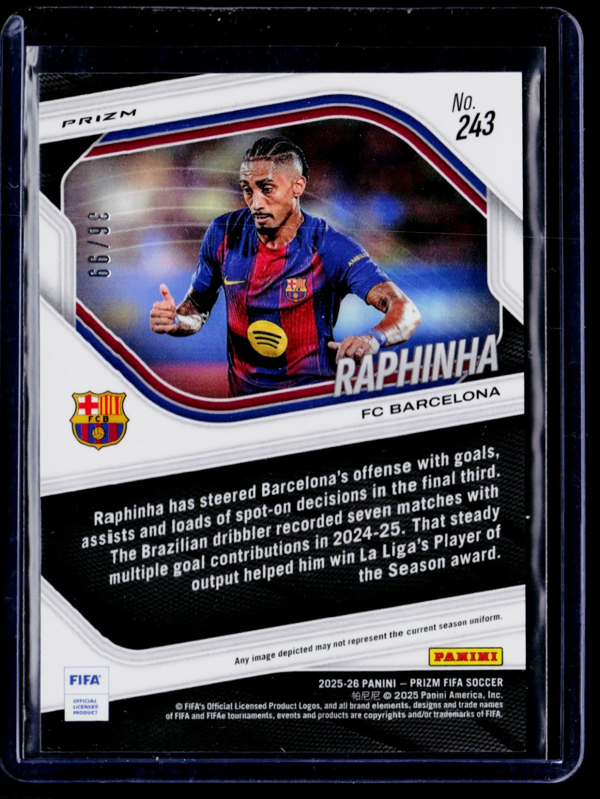 Raphinha Panini Prizm FIFA - Teal Ice Prizms 243 NM