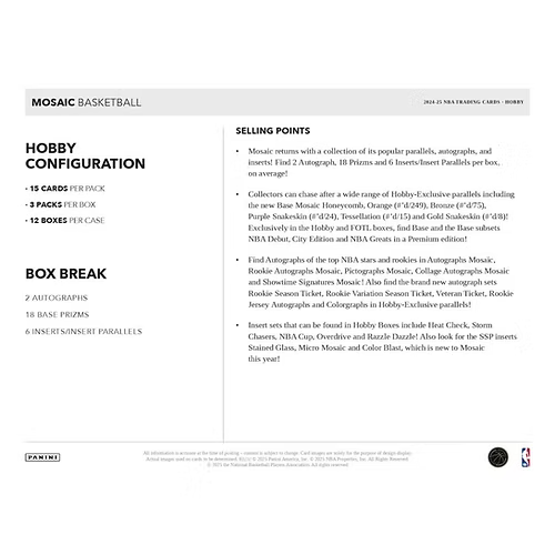 2024-25 NBA Panini Mosaic Basketball Hobby Box