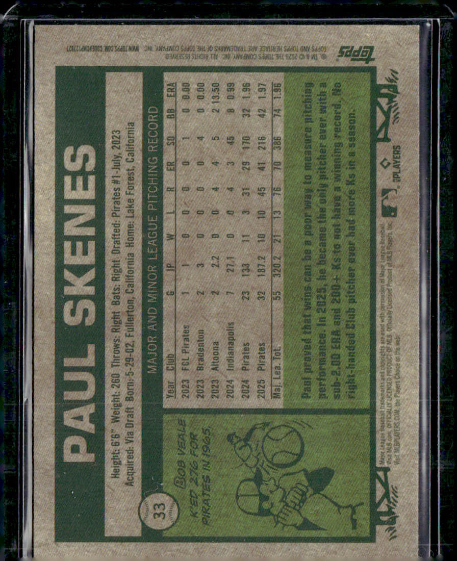 Paul Skenes Chrome Pink Sparkle Refractors NM (Back)