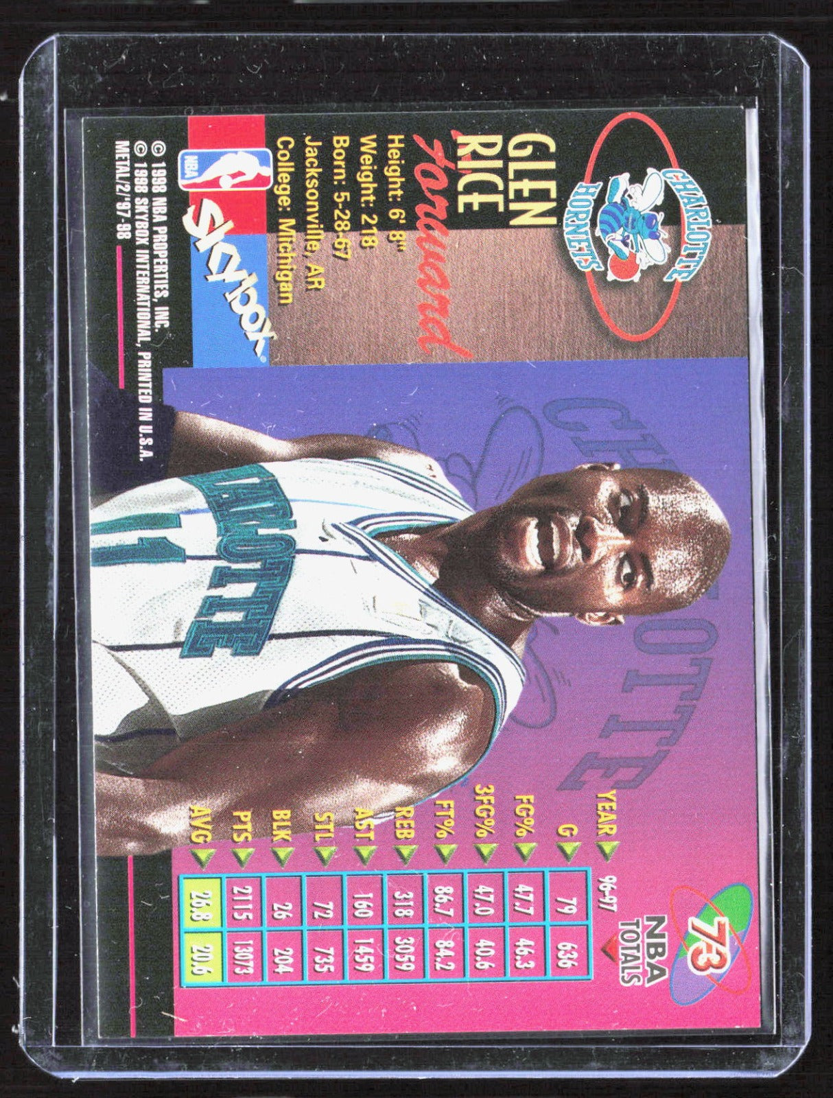 1997-98 Metal Universe Championship Glen Rice 73 Basketball Charlotte Hornets