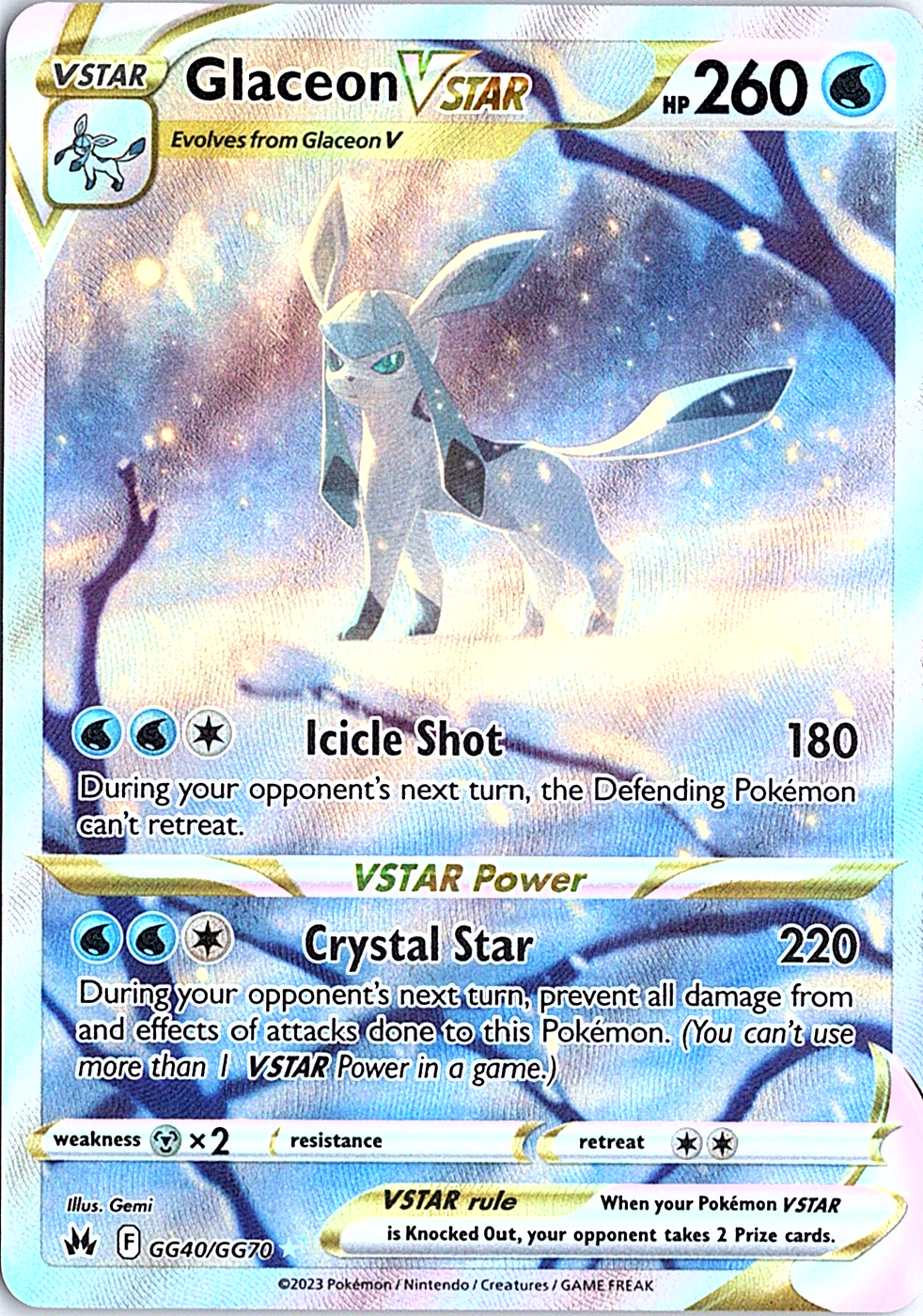 Glaceon VSTAR Ultra Rare SWSH: Crown Zenith: Galarian Gallery GG40/GG70 NM