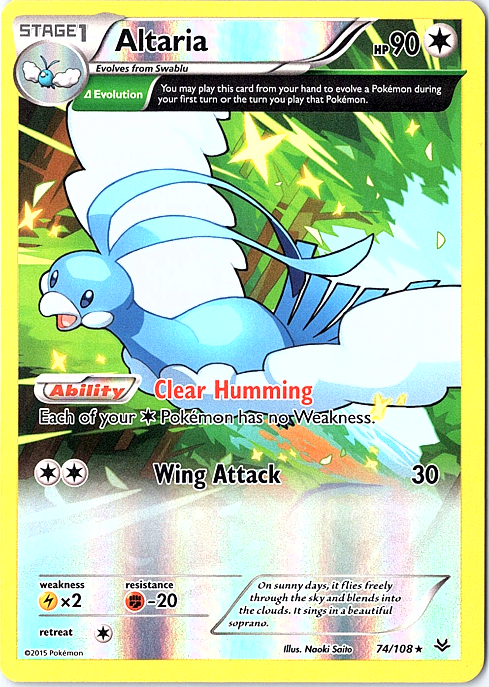 Altaria (74 Delta) Rare XY - Roaring Skies 74/108 NM