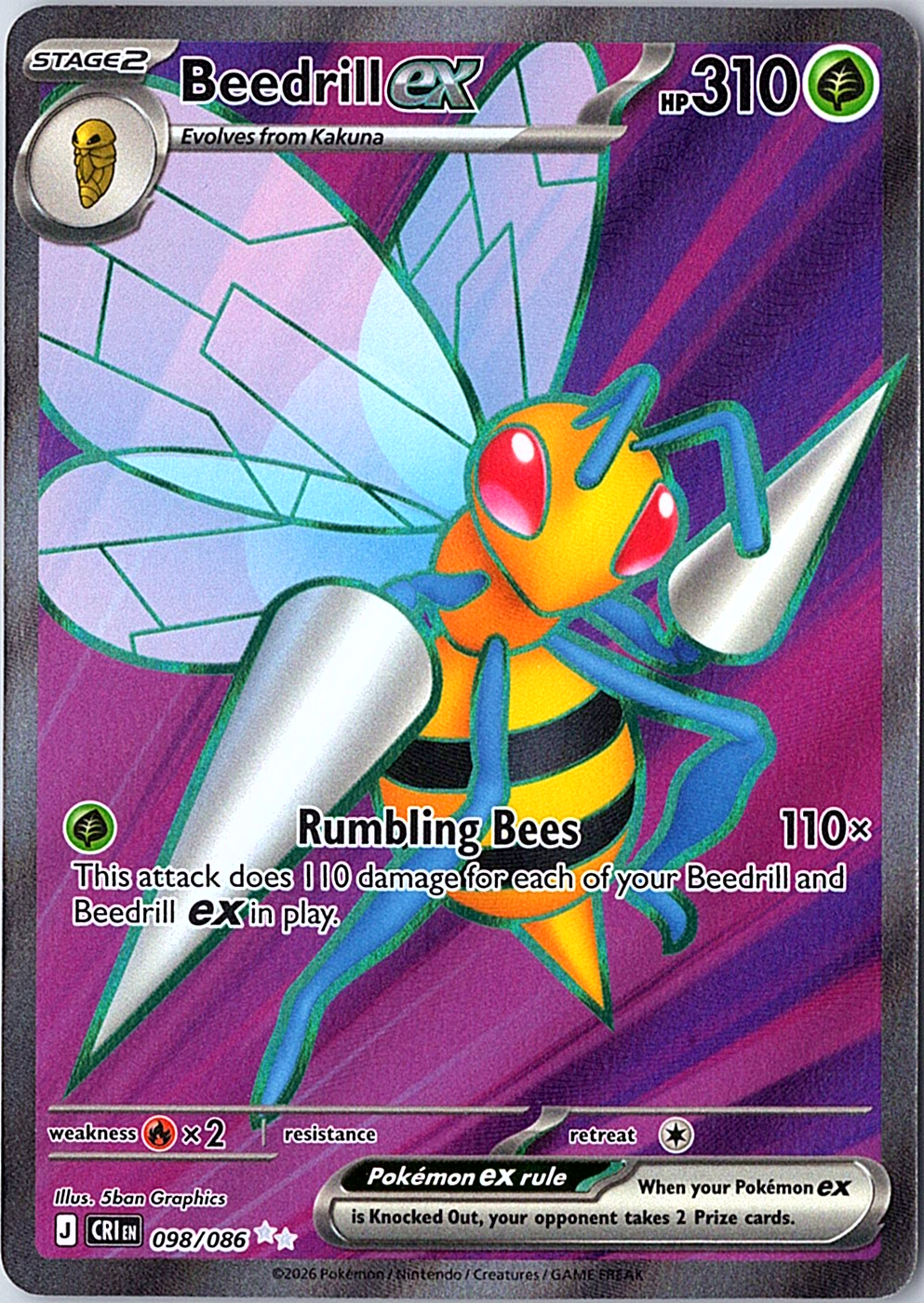 Beedrill ex Ultra Rare ME04: Chaos Rising 098/086 NM