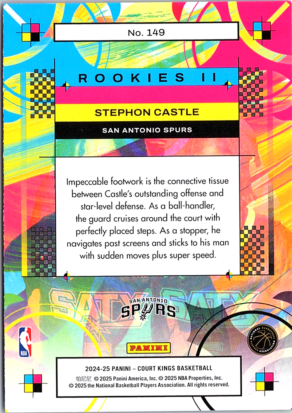 Stephon Castle Panini Court Kings 149 NM (Back)