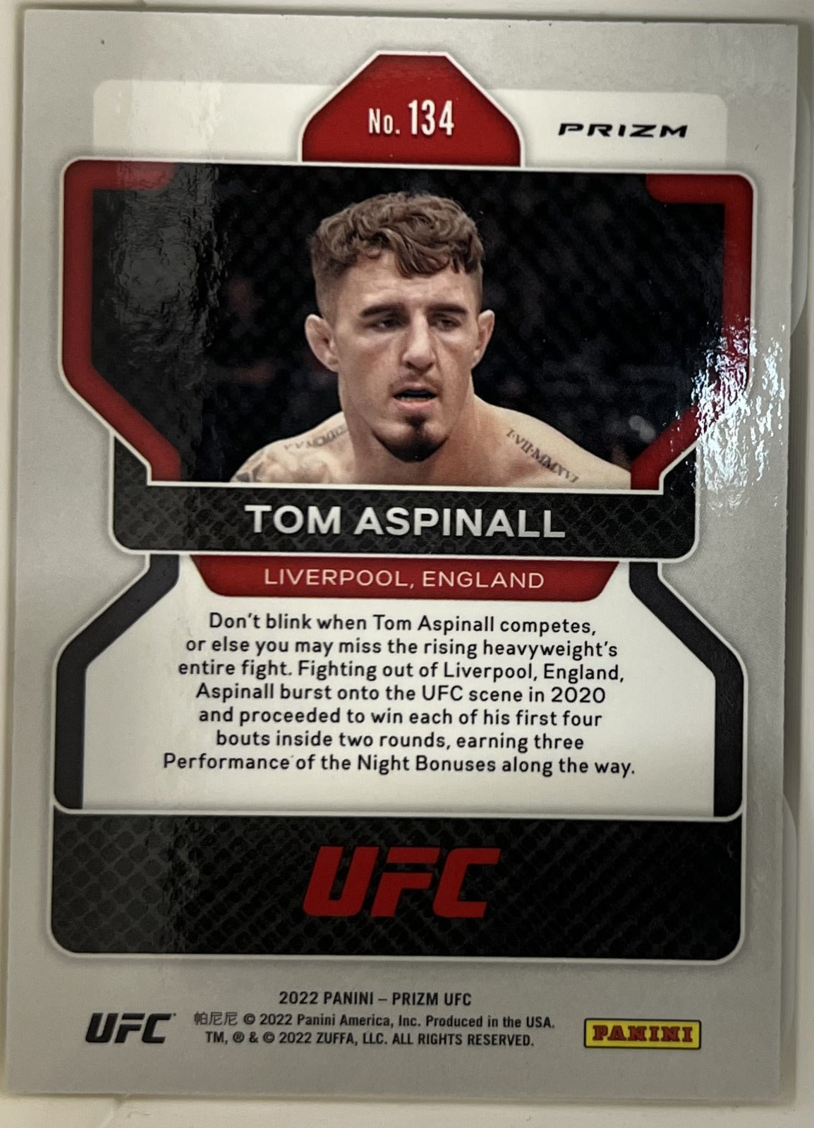 Tom Aspinall Panini Prizm UFC - Green 134 NM (Back)
