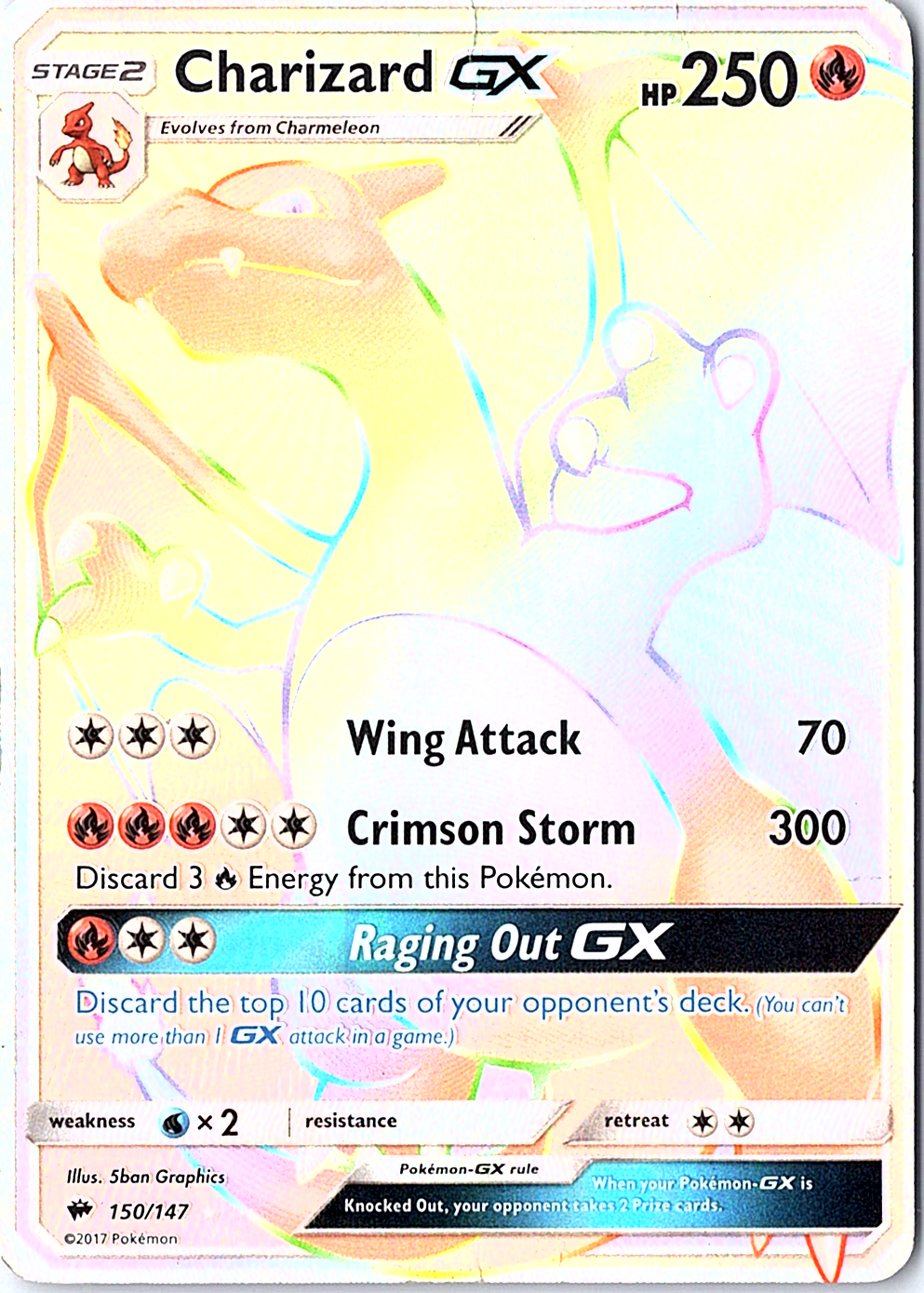 Charizard GX (Secret) Rainbow Rare SM - Burning Shadows 150/147 DMG